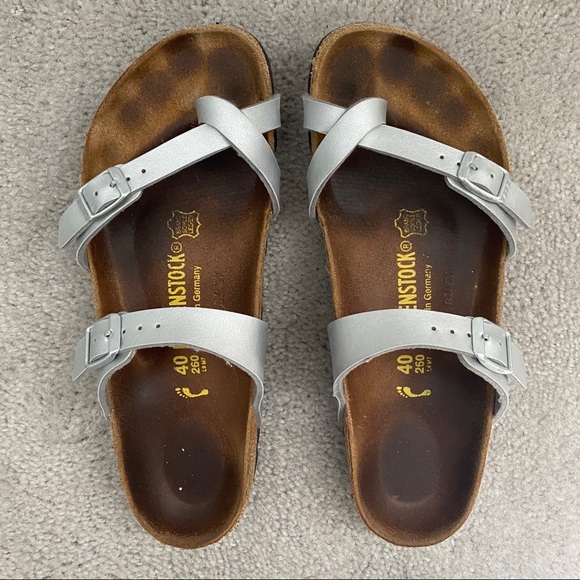 Birkenstock | Shoes | Birkenstock Metallic Silver Mayari Sandals | Poshmark